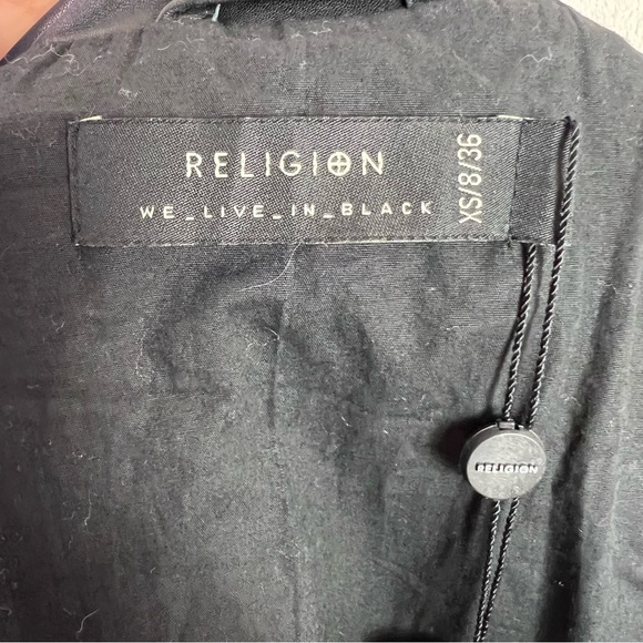 Religion Black Studded Soft Lamb Leather Biker Jacket UK Size 8 XS New - Picture 10 of 11